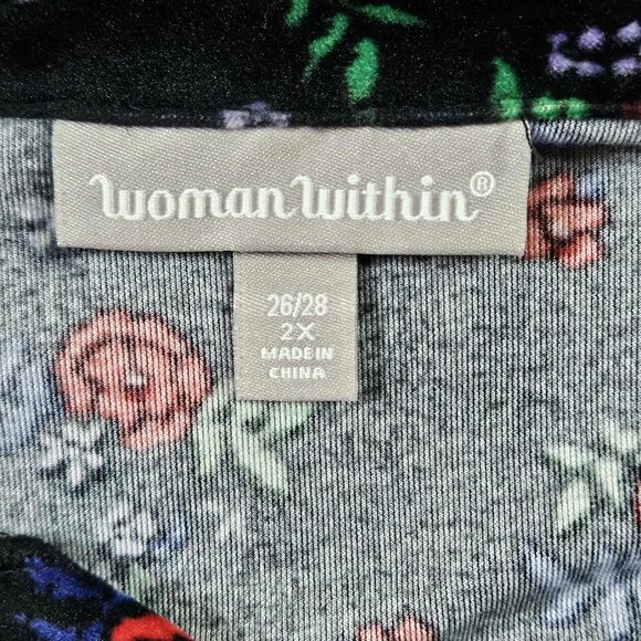 Woman Within Velour Black Floral Button Up Tunic Size 2X Stretch - Picture 5 of 12
